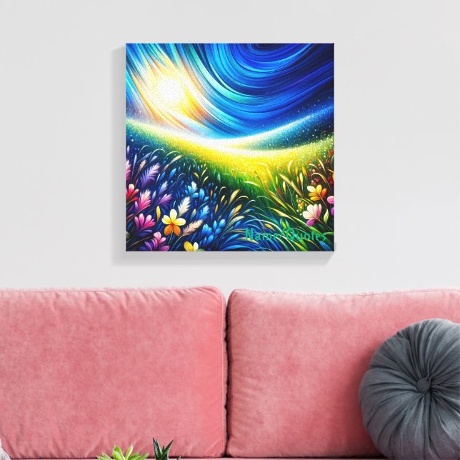 Celestial Meadow – Dreamlike Wildflower Landscape Canvas Print (Insitu(LivingRoom))