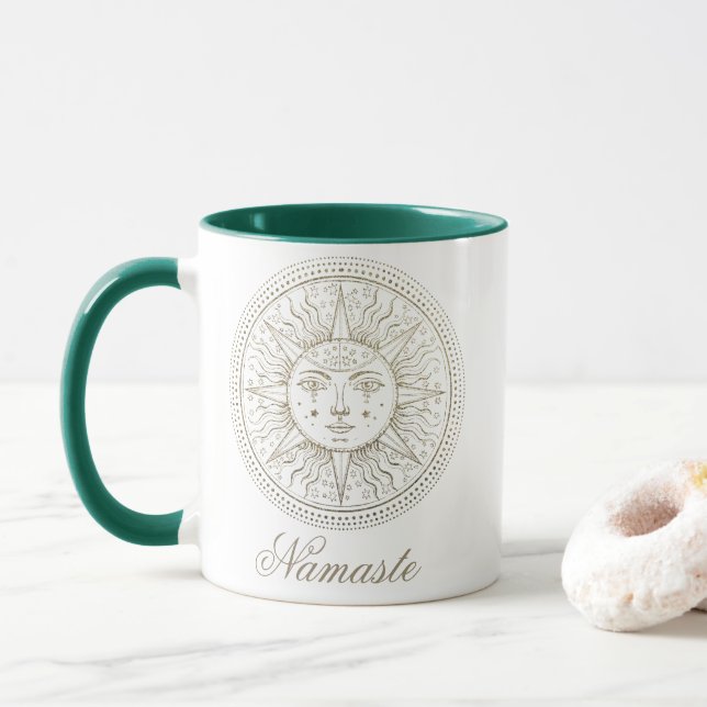 Celestial Medallion | Boho Zodiac Sun Face Mandala Mug (With Donut)
