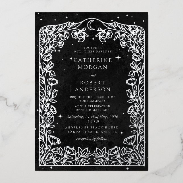 Celestial Midnight Black Stars Moon Wedding (Front)