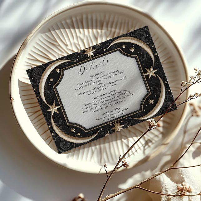 Celestial Midnight Black Stars Moon Wedding Enclosure Card (Creator Uploaded)