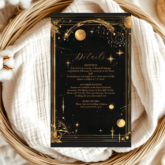 Celestial Midnight Black Stars Moon Wedding Enclosure Card (Creator Uploaded)