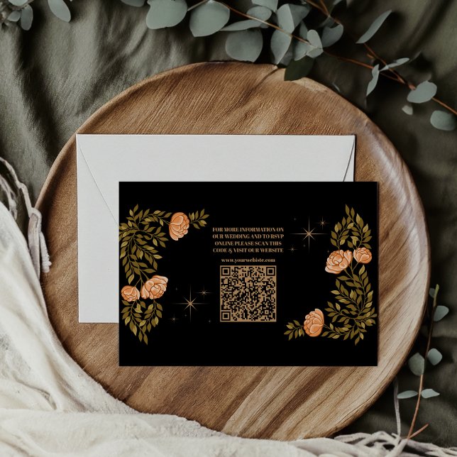 Celestial Midnight Black Stars QR Code Wedding Enclosure Card (Creator Uploaded)
