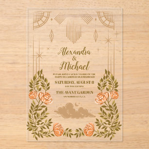 Celestial Midnight Black Stars Wedding Acrylic Invitations