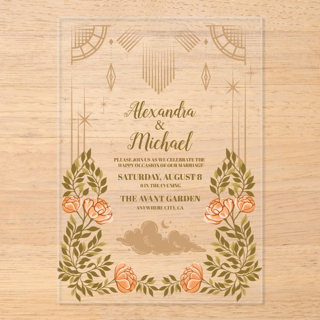 Celestial Midnight Black Stars Wedding Acrylic Invitations (Front)