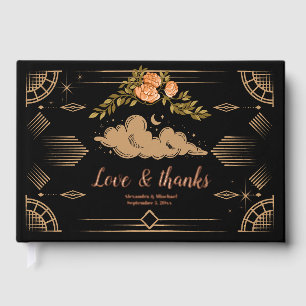 Celestial Midnight Black Stars Wedding  Guest Book