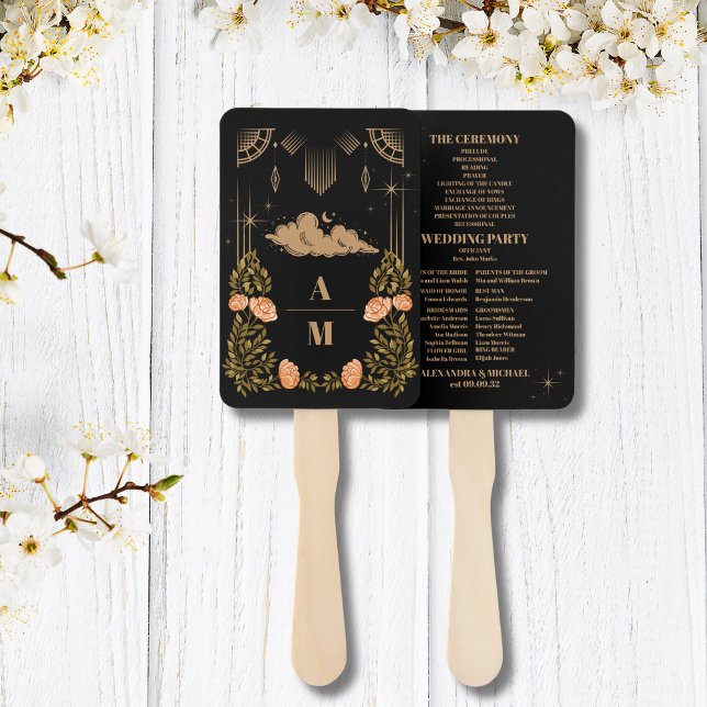 Celestial Midnight Black Stars Wedding Hand Fan (Creator Uploaded)