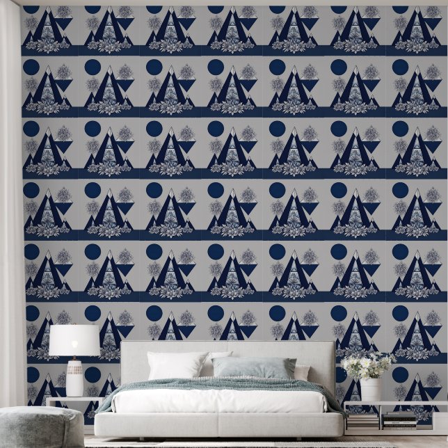 Celestial midnight bloom geometric AI art  Wallpaper (Bedroom)