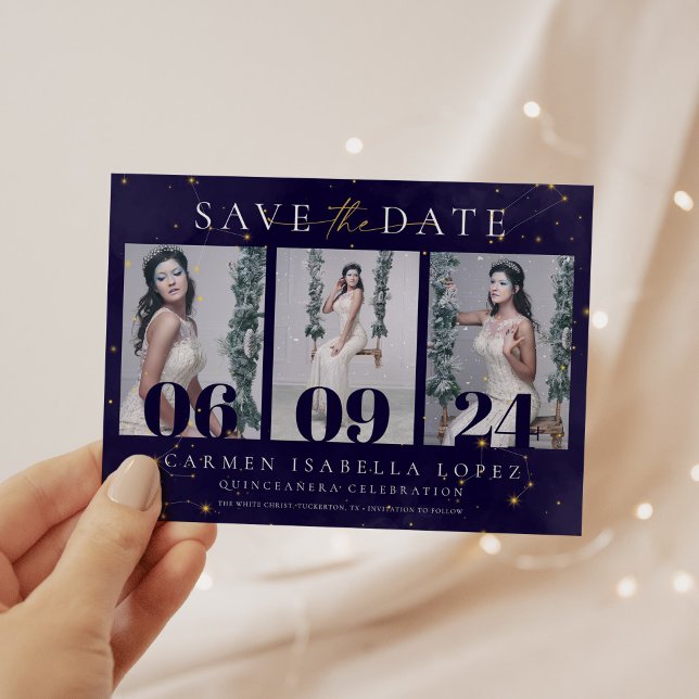 Celestial Midnight Blue and Gold Quinceanera Save The Date (Creator Uploaded)