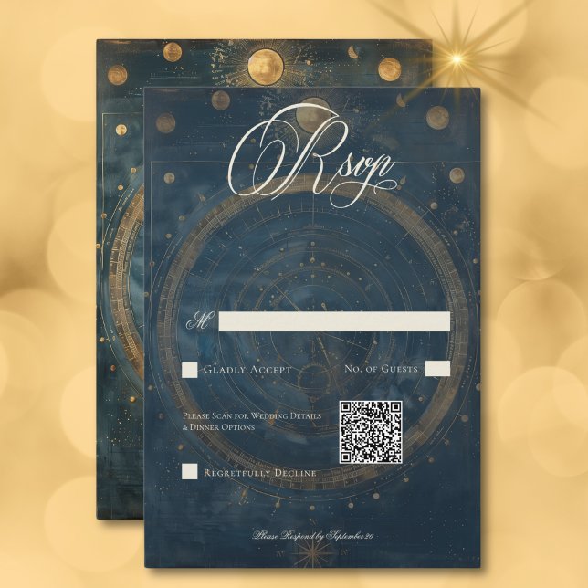 Celestial Midnight Blue Crescent Moon QR Code RSVP Card (Celestial Midnight Blue Crescent Moon QR Code RSVP Card)