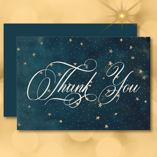Celestial Midnight Blue Crescent Moon Wedding Thank You Card (Celestial Midnight Blue Crescent Moon Wedding Thank You Card)