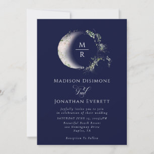 Celestial Midnight Blue Moon Wedding  Invitation