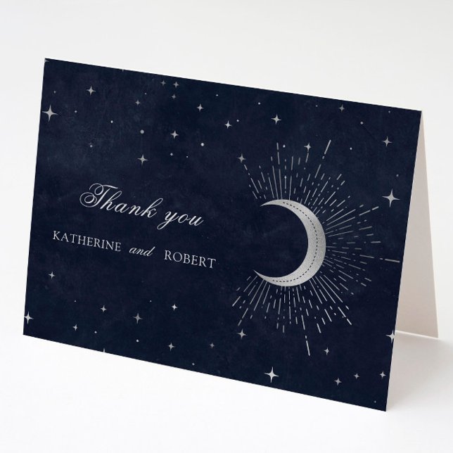 Celestial Midnight Blue Silver Stars Thank You Card (Creator Uploaded)