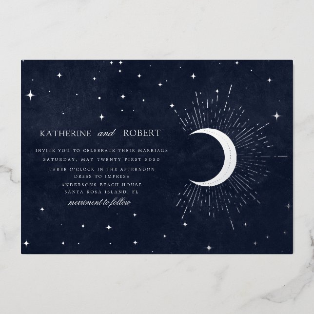 celestial midnight blue silver stars Wedding (Front)