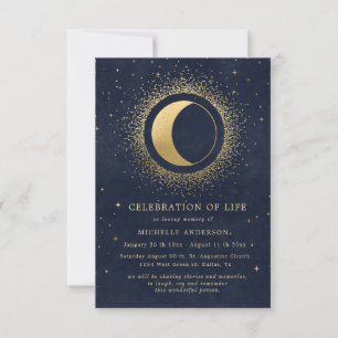 celestial midnight blue stars celebration of life  invitation