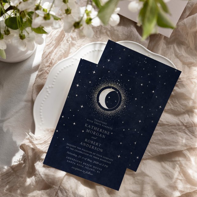Celestial Midnight Blue Stars Moon Wedding (Creator Uploaded)