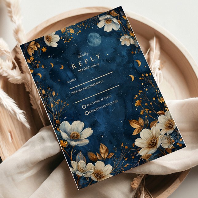 Celestial Midnight Floral Wedding RSVP Card (Creator Uploaded)