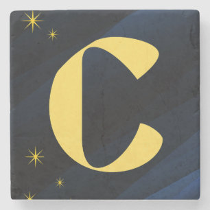 Celestial Midnight Gold Monogram Stone Coaster