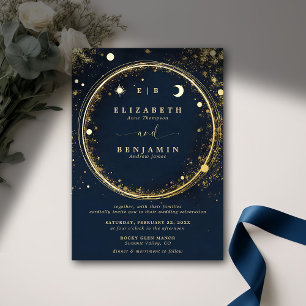 Celestial Midnight Gold Monograms Elegant Wedding