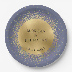 celestial midnight gold moon paper plate