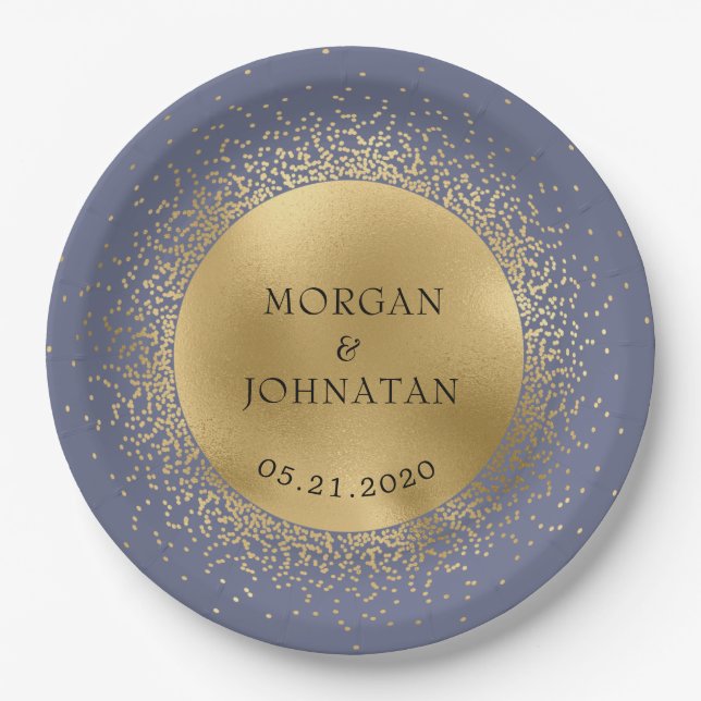 celestial midnight gold moon  paper plate (Front)