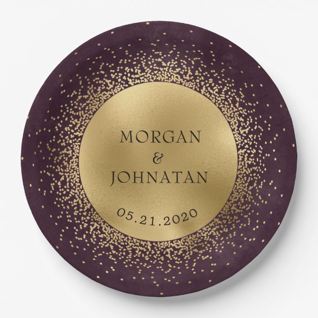 celestial midnight gold moon  paper plate (Front)