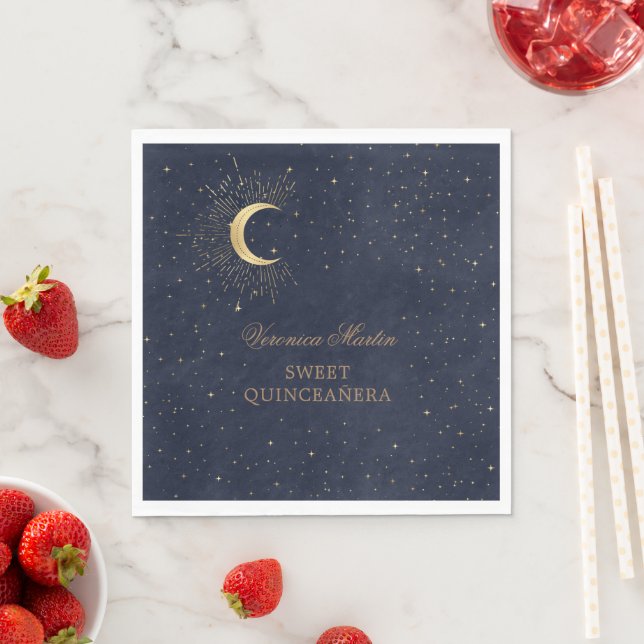 celestial midnight gold moon Quinceañera Napkin (Insitu)