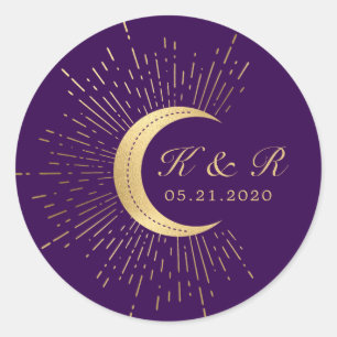 Celestial Midnight Gold Moon Wedding Classic Round Sticker