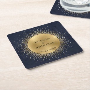Celestial Midnight Gold Moon Wedding   Square Paper Coaster