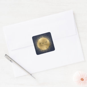 Celestial Midnight Gold Moon Wedding Square Sticker