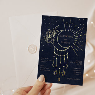 Celestial Midnight Gold Stars Moon Wedding
