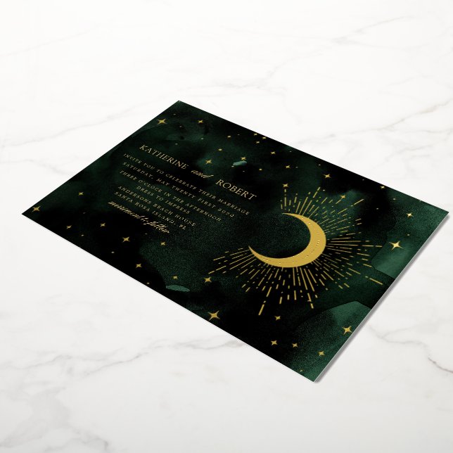 Celestial Midnight Green Gold Stars Wedding (Rotated)