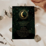 Celestial Midnight Green Stars Moon Wedding Invitation<br><div class="desc">Our "Celestial Gold Wedding" collection features a beautiful crescent moon with gold stars in various designs on velvet backgrounds paired with elegant fonts. Easy to you to customise and you can choose among many items from this collection in our store.</div>