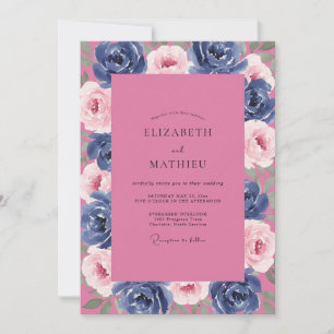 Celestial Midnight Magenta Peony Wedding Invitation