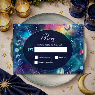 celestial midnight moon wedding RSVP card