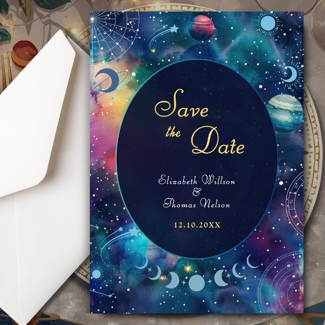celestial midnight moon wedding save the date (Creator Uploaded)