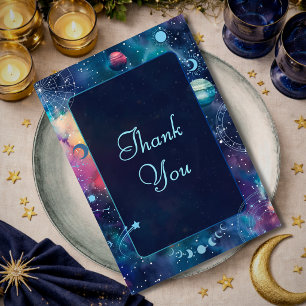 celestial midnight moon wedding thank you card