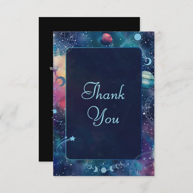 celestial midnight moon wedding thank you card (Front/Back)