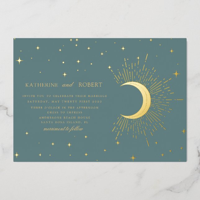 celestial midnight sage gold stars Wedding (Front)