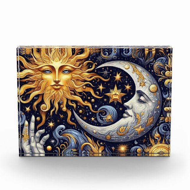 Celestial Midnight Silhouette Sun and Moon Photo Block (Front)