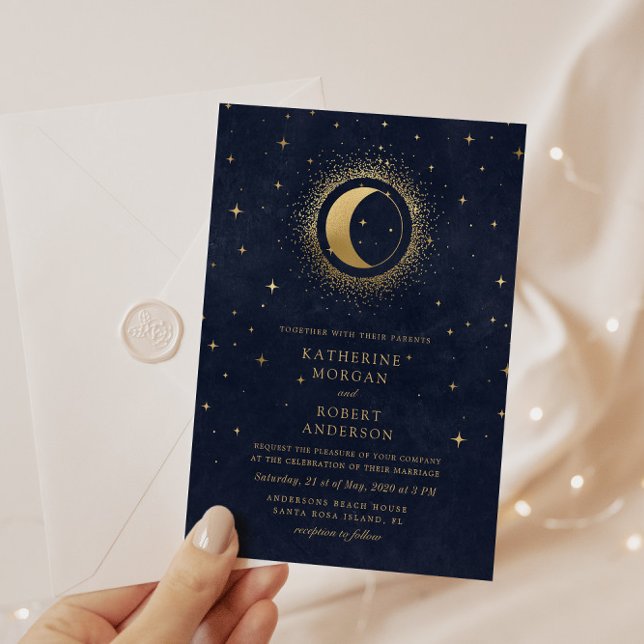 Celestial Midnight Stars Budget Photo Wedding Invitation (Creator Uploaded)