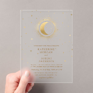 Celestial Midnight Stars Wedding Acrylic Invitations