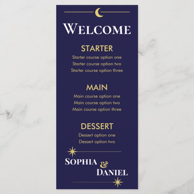 Celestial Minimalist Wedding Menu (Front)