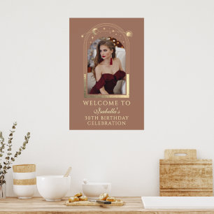 Celestial Mocha Gold 30th Birthday Welcome Poster