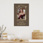 Celestial Mocha Gold 30th Birthday Welcome Poster<br><div class="desc">Celestial Mocha Gold 30th Birthday Welcome Poster features an elegant gold sun, moon and stars frame on a mocha background. Inside is your favourite photo and below your birthday welcome sign information. Personalise by editing the text in the text boxes and adding your favourite photo. Designed for you by ©2024...</div>