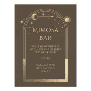 Celestial Mocha Gold Mimosa Bar Sun Moon Stars  Poster
