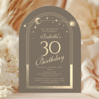 Celestial Mocha Gold Sun Moon Stars 30th Birthday