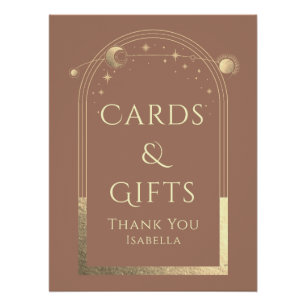 Celestial Mocha Gold Sun Moon Stars Cards & Gifts Poster