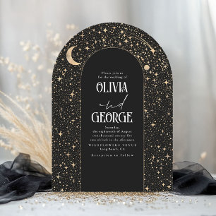 Celestial Modern Black Gold Wedding Arch Invitation