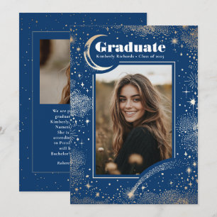 Celestial Modern Blue Graduate Photo Graduation Announcement