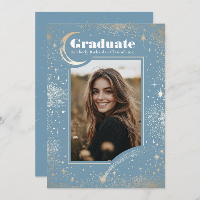 Celestial Modern Graduate Photo Graduation Announcement (Front/Back)
